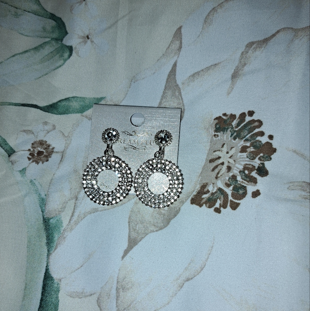 Silver Rhinestone Circle Earrings - image 1